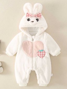Hopscotch - Girls White and Pink Bunny Applique Full Sleeve Bodysuit