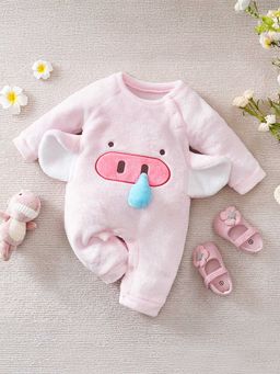 Hopscotch - Girls Pink Pig Applique Full-Sleeve Bodysuit