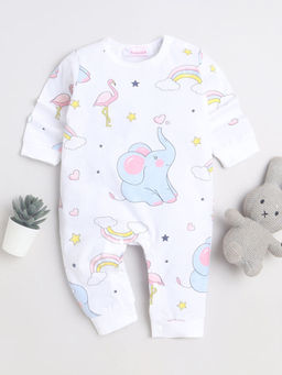 Hopscotch - Unisex White Animal Print Full-Sleeve Romper