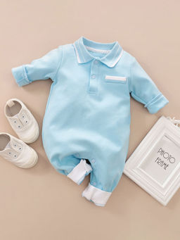 Hopscotch - Boys Blue Solid Full-Sleeve Romper