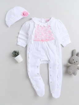 Hopscotch - Girls White All-Over Print Footie