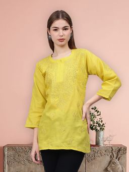 Seva Chikan - Hand Embroidered Green Cotton Lucknowi Chikankari Kurti