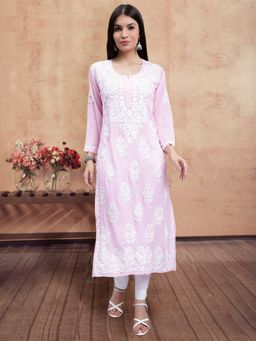 Seva Chikan - Hand Embroidered Pink Modal Lucknowi Chikankari Kurta