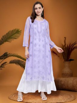 Seva Chikan - Hand Embroidered Lavender Georgette Lucknowi Chikankari Kurta & Inner (Set of 2)