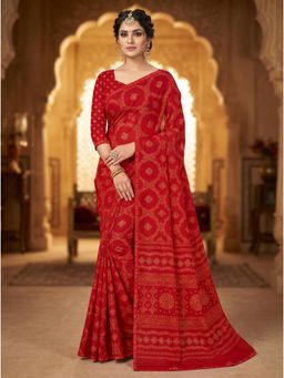 Torsha - Silver Beauty Red Printed Saree without Blouse
