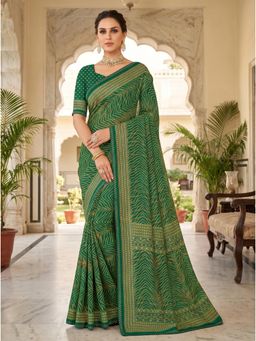 Torsha - Silver Beauty Green Printed Saree without Blouse