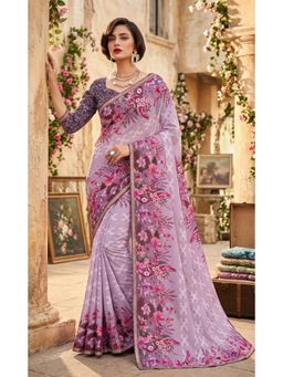 Torsha - Antiquity Lavender Floral Saree without Blouse