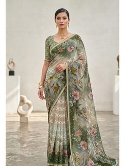 Torsha - Antiquity Olive Floral Saree without Blouse