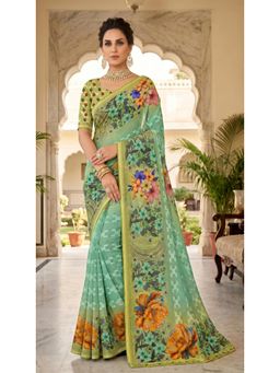 Torsha - Antiquity Green Floral Saree without Blouse