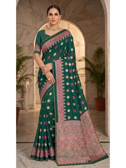 Torsha - White House Green Woven Saree without Blouse