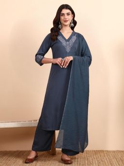 PINKSKY - Grey Embroidered Viscose Kurta