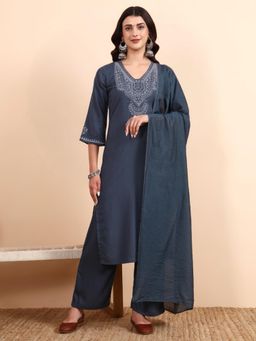 PINKSKY - Grey Embroidered Viscose Kurta
