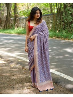 Chidiyaa - PBC Lavender Lolly Handblock Print Cotton Saree with Blouse Piece