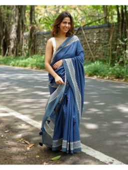 Chidiyaa - PBC Butterflypea Pudding Blue Handblock Print Saree & Blouse Piece