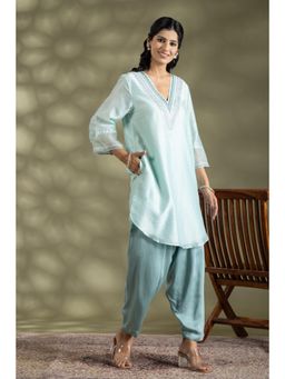 HAAVI BY PURAB - Ice Blue Silk Embroidered Kurta