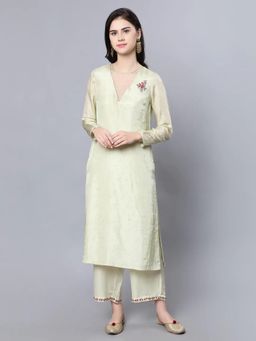 HAAVI BY PURAB - Green Organza Neck Cupro Kurta with Palazzo