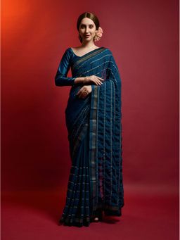 Odette - Dark Blue Georgette Saree with Unstitched Blouse
