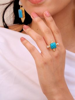 Viana Jewels - 18K Gold Plated Parizad Turquoise Adjustable Ring