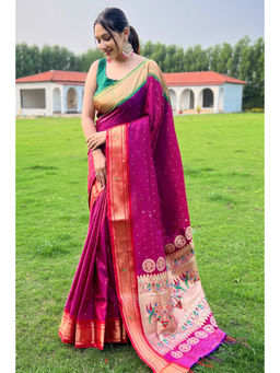SGF11 - Dark Pink Women Kanjivaram Pathani Pure Soft Silk Saree with Unstitched Blouse