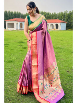 SGF11 - Light Pink Women Kanjivaram Pathani Pure Soft Silk Saree with Unstitched Blouse