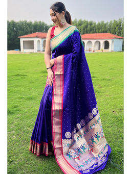 SGF11 - Royal Blue Women Kanjivaram Pathani Pure Soft Silk Saree with Unstitched Blouse