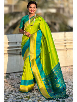 SGF11 - Light Green Women Kanjivaram Pure Soft Silk Saree with Unstitched Blouse