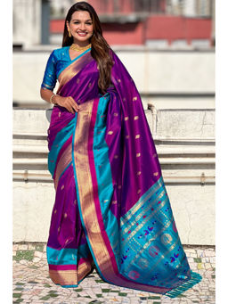 SGF11 - Purple Women Kanjivaram Pure Soft Silk Saree with Unstitched Blouse