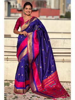 SGF11 - Purple Women Kanjivaram Pure Soft Silk Saree with Unstitched Blouse