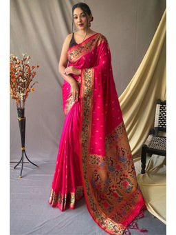 SGF11 - Pink Women Kanjivaram Pathani Pure Soft Silk Saree with Unstitched Blouse