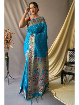 SGF11 - Sky Blue Women Kanjivaram Pathani Pure Soft Silk Saree with Unstitched Blouse