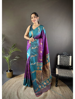 Elora - Purple Soft Silk Butti Zari Weaving Banarasi Saree with Unstitched Blouse