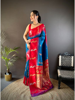 Elora - Royal Blue Soft Silk Butti Zari Weaving Banarasi Saree with Unstitched Blouse