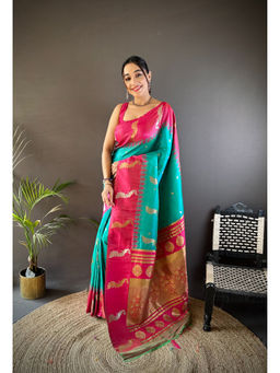 Elora - Teal Soft Silk Butti Zari Weaving Banarasi Saree with Unstitched Blouse