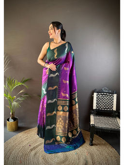 Elora - Purple Soft Silk Butti Zari Weaving Banarasi Saree with Unstitched Blouse