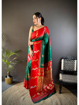 Elora - Dark Green Soft Silk Butti Zari Weaving Banarasi Saree with Unstitched Blouse