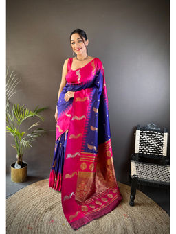 Elora - Royal Blue Soft Silk Butti Zari Weaving Banarasi Saree with Unstitched Blouse