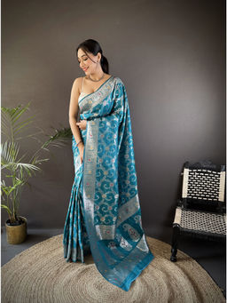 Elora - Turquoise Meenakari Zari Weaving Banarasi Saree with Unstitched Blouse