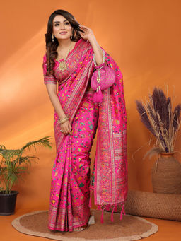 Elora - Pink Meenakari Weaving Work Pashmina Saree with Unstitched Blouse