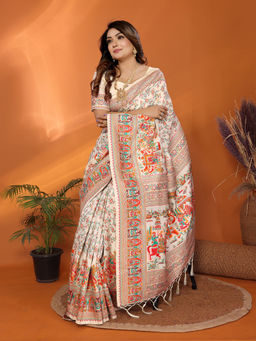 Elora - Off White Meenakari Weaving Work Pashmina Saree with Unstitched Blouse