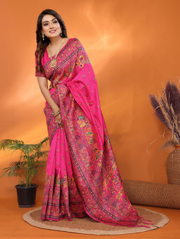 Elora - Rani Pink Meenakari Weaving Work Pashmina Saree with Unstitched Blouse