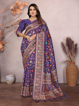 Elora - Purple Meenakari Weaving Work Pashmina Saree with Unstitched Blouse