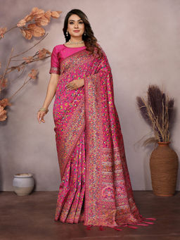 Elora - Rani Pink Meenakari Weaving Work Pashmina Saree with Unstitched Blouse
