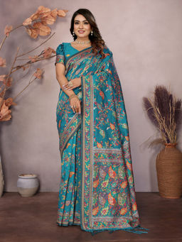 Elora - Teal Meenakari Weaving Work Pashmina Saree with Unstitched Blouse