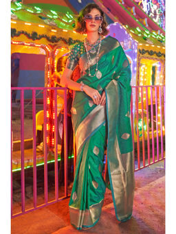 SGF11 - Rama Green Women Kanjivaram Pure Soft Silk Saree with Unstitched Blouse