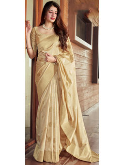 SGF11 - Beige Women Kanjivaram Pure Soft Silk Saree with Unstitched Blouse