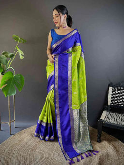 SGF11 - Light Green Women Kanjivaram Pure Soft Silk Saree with Unstitched Blouse