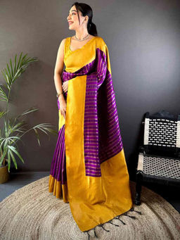 SGF11 - Purple Women Kanjivaram Pure Soft Silk Saree with Unstitched Blouse