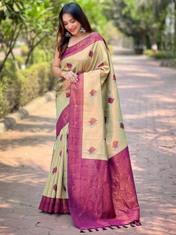 SGF11 - Light Green Women Kanjivaram Pure Soft Silk Saree with Unstitched Blouse