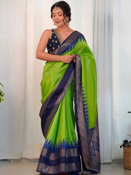 SGF11 - Green Women Kanjivaram Pure Soft Silk Saree with Unstitched Blouse