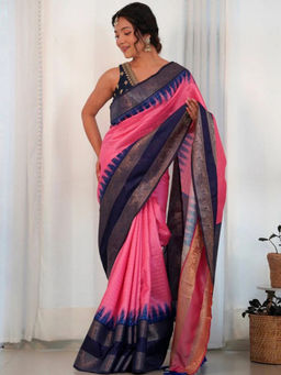 SGF11 - Pink Women Kanjivaram Pure Soft Silk Saree with Unstitched Blouse